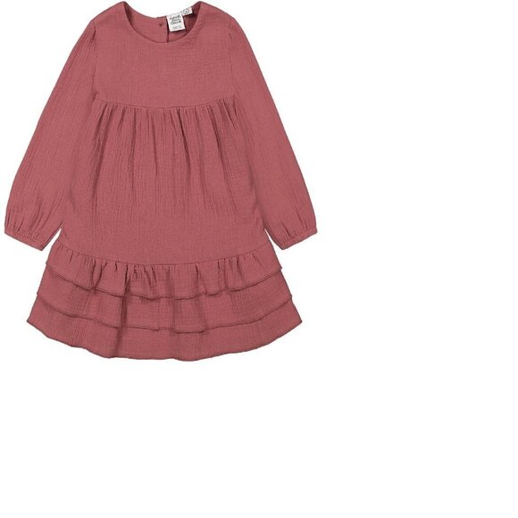 Deux par Deux Muslin Long Sleeve Dress with Frills Plum 12M - Picture 2 of 8
